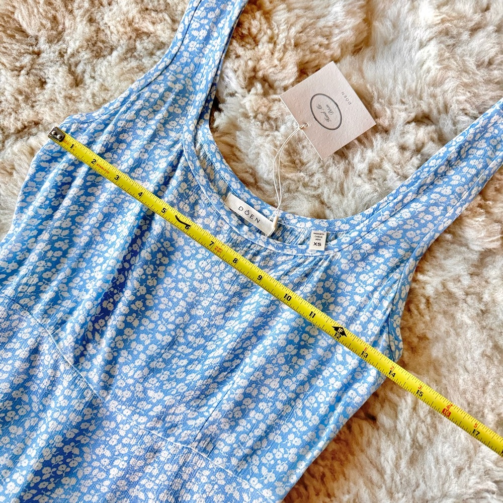 💋SOLD💋✨🪷🩵DÔEN ‘Porto’ Viscose Tank Short Mini Dress Cerulean Hillside Bloom - Picture 5 of 15